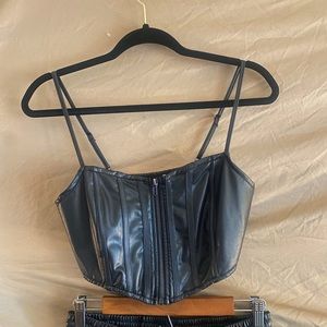 Womens Black Leather 2 Piece